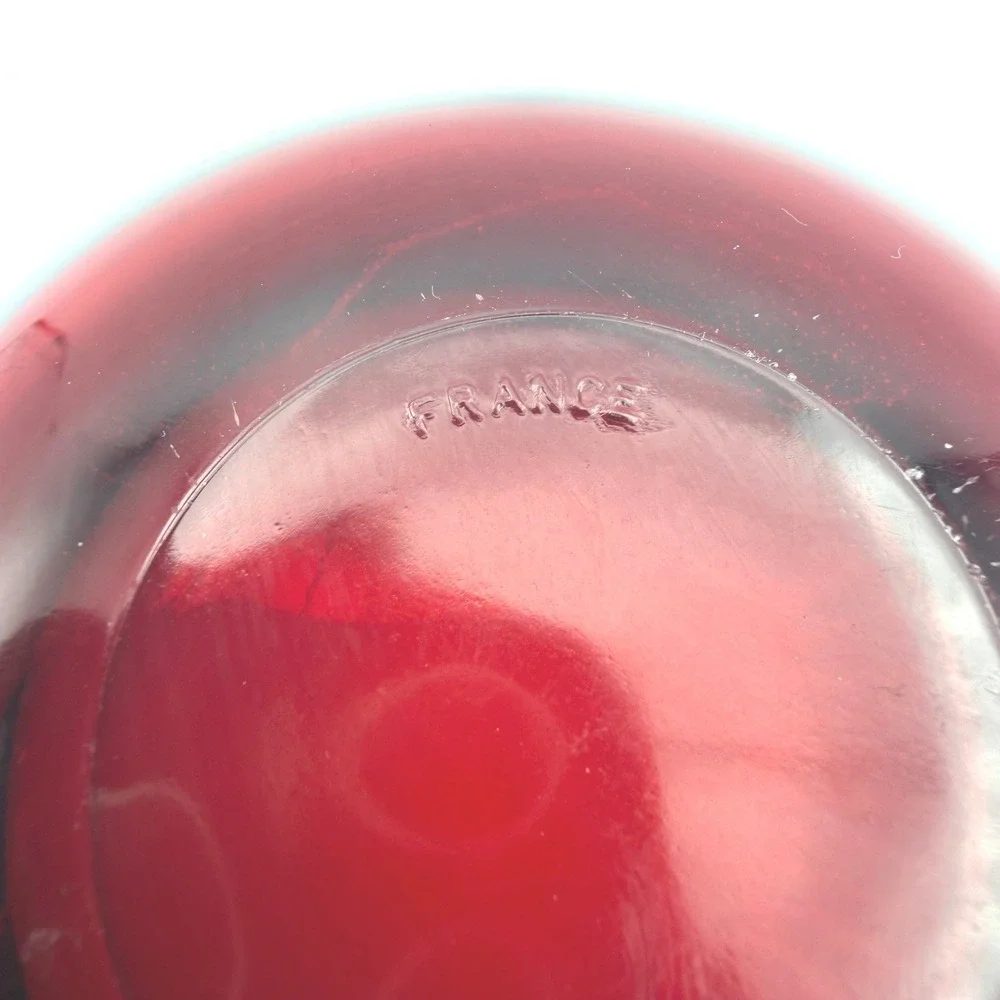 France Ruby Red‎ Glass Sugar Bowl with Lid Small Red Black Ombre Candy Dish